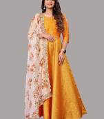 Yellow
 printed
 silk
 ethnic-kurtis

