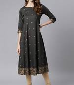 Janasya Charcoal printed viscose rayon long kurtis