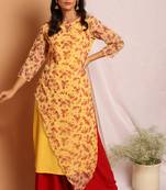 Janasya Yellow printed crepe long kurtis