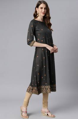 Janasya Charcoal printed viscose rayon long kurtis 3