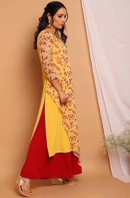 Janasya Yellow printed crepe long kurtis 3
