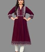 Maroon
 printed
 rayon
 ethnic-kurtis
