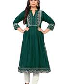 Green
 printed
 rayon
 ethnic-kurtis
