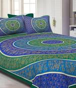 Green Border Golden Barat In Circle Pattern Super Fine Cotton Double Bedsheet