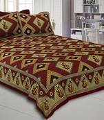 Double bedsheet Red Color Gujri Dance  Pattern Smooth Touch With 2 Pillow Cover