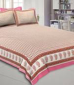 Double Bedsheet Rose Pink Seamless Geometric Floral Gold Print With 2 Pillow Covers