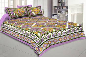 Floral diamonds purple yellow Double Bedsheet 1