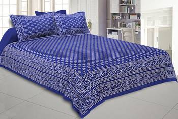 Double Bedsheet Royal Blue Small Leaf Print 1