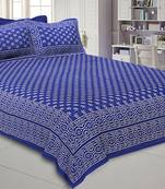 Double Bedsheet Royal Blue Small Leaf Print