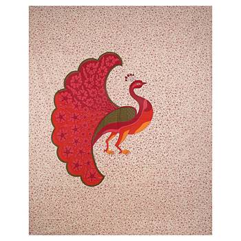 Beige Double Bedsheet with Orange Dancing Peacock 3