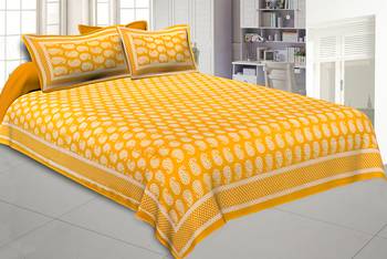 Paisley Double Bedsheet Mustard Yellow Color Fine Cotton With Two Pillow covers 1