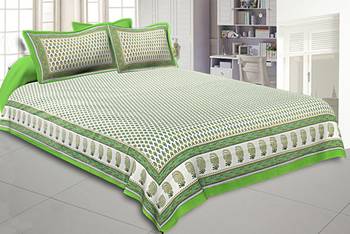 Double Bedsheet Lime Green Geometric Floral Gold Print With 2 Pillow Covers 1