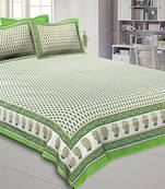 Double Bedsheet Lime Green Geometric Floral Gold Print With 2 Pillow Covers