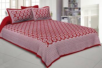 Double bedsheet Ruby Red Hand Block Floral Print 1