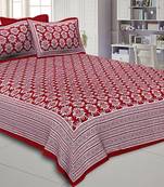 Double bedsheet Ruby Red Hand Block Floral Print