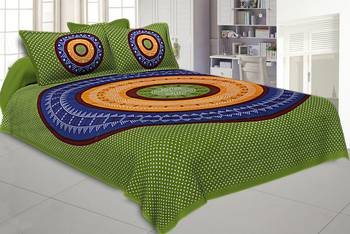 Double Bedsheet Green Base With Round Shape Bandhej Print 1