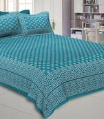 Double Bedsheet Aqua Green Small Leaf Print
