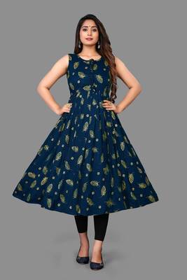 Blue printed rayon
 ethnic-kurtis
 1