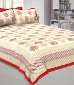 Maroon Trees Double Bedsheet With 2 Pillow covers
