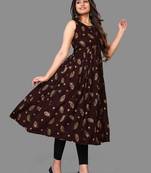 Brown printed
 rayon ethnic-kurtis
