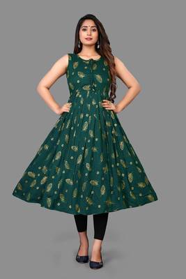 Green printed rayon ethnic-kurtis
 1