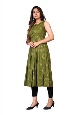 Green printed rayon ethnic-kurtis
 1