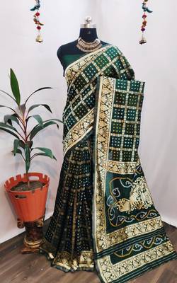 Kimisha Women'S Green Silk Woven Saree With Unstitched Blouse 1