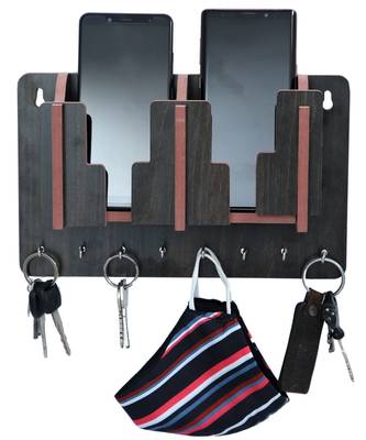 Unique Key Holder With Mobile Charging Watch Wallet Showpiece Storage Self Wooden Handcrafted Home & Office Decoration 6