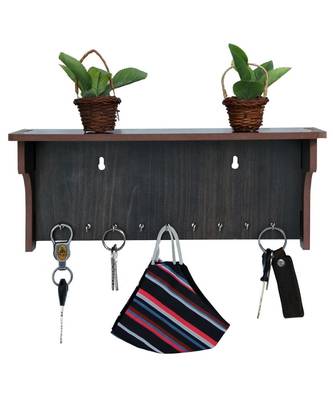 Unique Key Holder With Mobile Charging Watch Wallet Showpiece Storage Self Wooden Handcrafted Home & Office Decoration 1