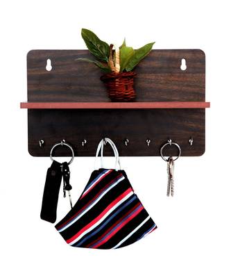 Unique Key Holder with Mobile Charging Watch Wallet Showpiece Storage Self Wooden Handcrafted Home & Office Decoration 1