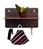 Unique Key Holder with Mobile Charging Watch Wallet Showpiece Storage Self Wooden Handcrafted Home & Office Decoration