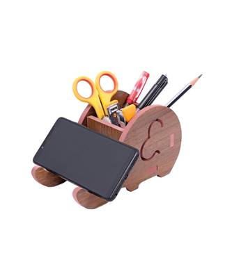 Wooden Wall Mounted/Table Top Multiple Use Key Rack,Mobile Holder - Decor Shelf Curve Wedge Hathi Stand 2