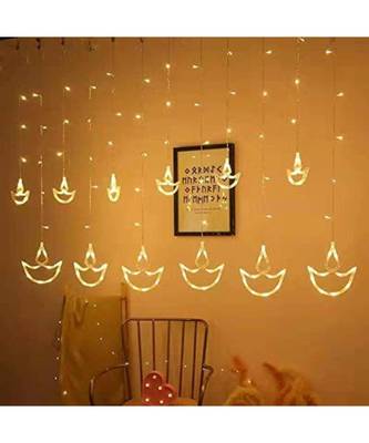  Diwali Diya Curtain Lights, String Lights with 10 Hanging Diya 138 LED String led 1