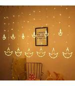  Diwali Diya Curtain Lights, String Lights with 10 Hanging Diya 138 LED String led