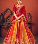 Captivating Red, Orange and Yellow Thread with Sequins embroidered art Silk Lehenga choli