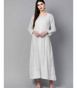Hand Embroidered White Cotton A-Line Lucknowi Chikan Women Kurta