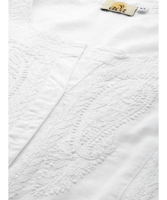Hand Embroidered White Cotton A-Line Lucknowi Chikan Women Kurta 5