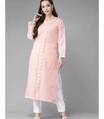 Ada Hand Embroidered Peach Cotton Lucknow Chikan Women Kurta - A411249