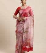 Light Peach Organza Digital Printed Saree With Art blouse piece