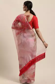 Light Peach Organza Digital Printed Saree With Art blouse piece
