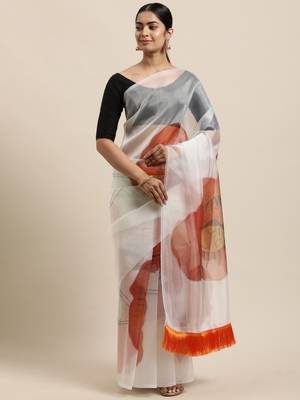Off White Organza Digital Printed Saree With blouse piece 1