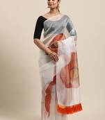 Off White Organza Digital Printed Saree With Art blouse piece