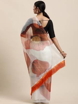 Off White Organza Digital Printed Saree With blouse piece 2