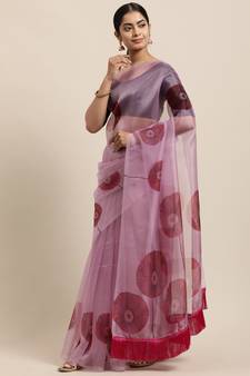 Women'S Pink Organza Digital Printed Saree With Art Silk Blouse Piece
