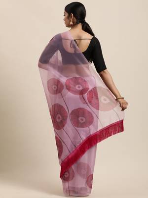 Women'S Pink Organza Digital Printed Saree With silk blend Blouse Piece 2