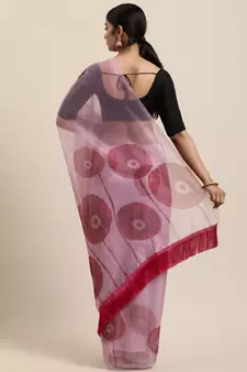 Women'S Pink Organza Digital Printed Saree With Art Silk Blouse Piece
