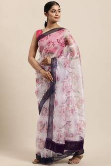 Kimisha Women's Off White Organza Digital Printed Saree With Art Silk Blouse Piece