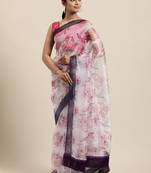 Kimisha Women's Off White Organza Digital Printed Saree With Art Silk Blouse Piece