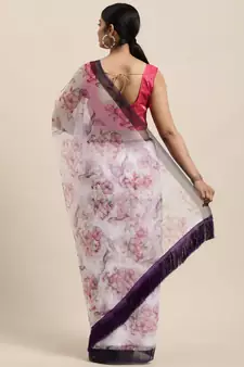 Kimisha Women's Off White Organza Digital Printed Saree With Art Silk Blouse Piece