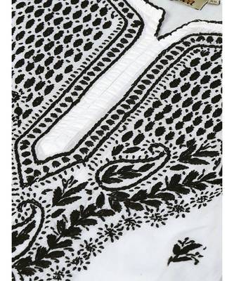 Ada Hand Embroidered White Cotton Lucknowi Chikankari Women Kurta - A100592 4